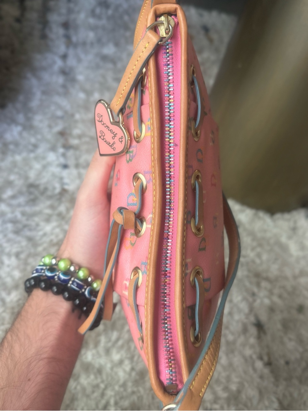 DOONEY & BOURKE VINTAGE Y2K PINK MONOGRAM SHOULDER BAG - Picture 4 of 7
